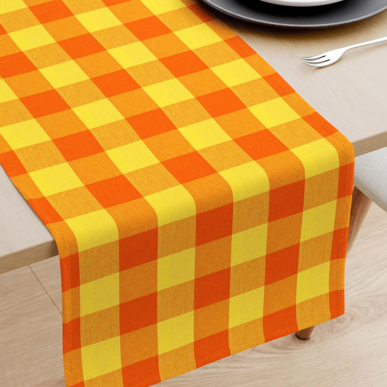 Bieżnik na stół Kanafas - duża pomarańczowo-żółta kratka