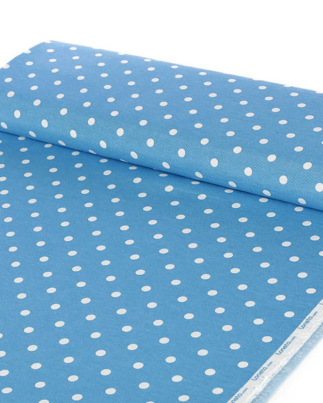 Tkanina dekoracyjna Loneta - białe kropki na niebieskim