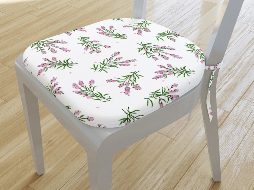 Zaokrąglona poduszka na krzesło 39x37 cm - klastry lawendy na białym