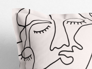 Poszewka na poduszkę z ozdobną kantą bawełniana - abstrakcyjne twarze na beżu
