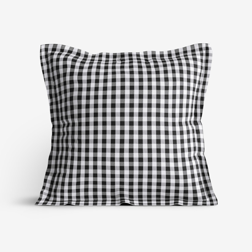 Poszewka na poduszkę z ozdobną kantą bawełniana - czarno-biała kratka