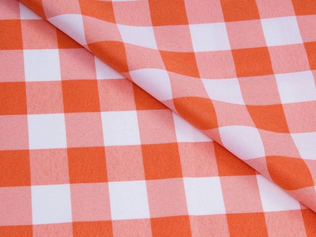 Tkanina poliestrowa - biało-pomarańczowa kratka