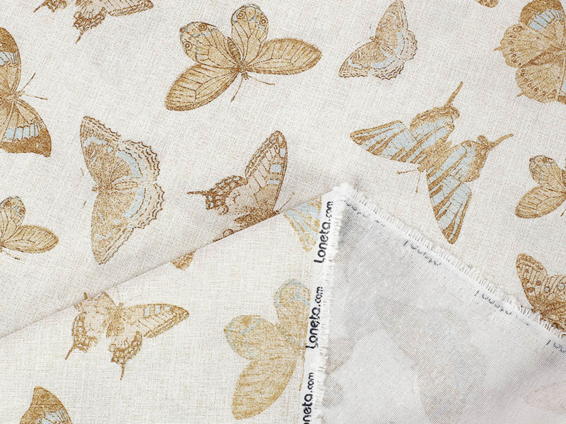 Tkanina dekoracyjna Loneta - turkusowe motyle