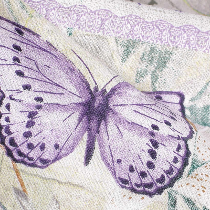 Płótno bawełniane - patchwork lawendy z motylami