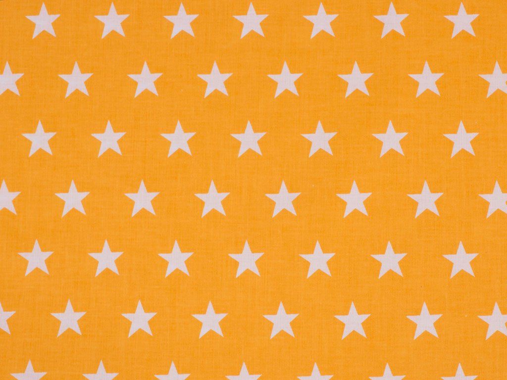Płótno bawełniane - białe gwiazdki na żółto-pomarańczowym