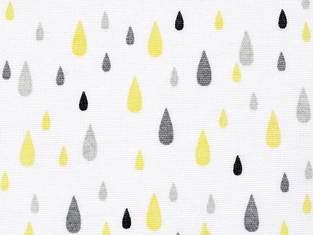 Tkanina dekoracyjna Loneta - szare i żółte krople na białym