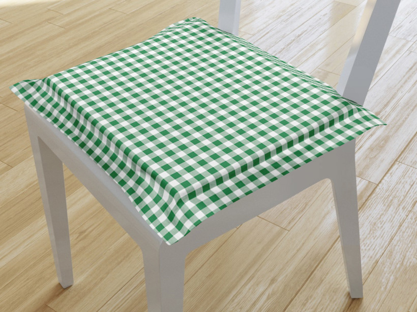Kwadratowa poduszka na krzesło z ozdobną kantą 38x38 cm - zielono-biała kratka