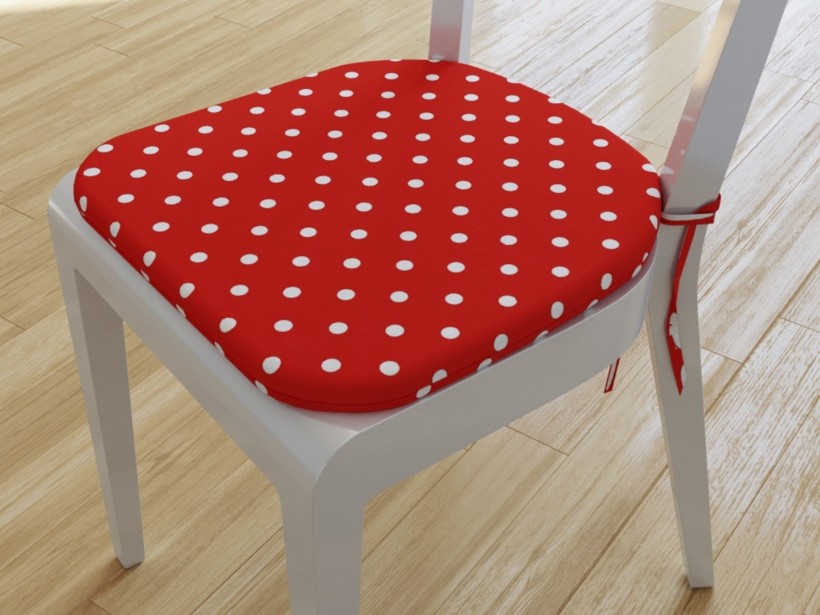 Zaokrąglona poduszka na krzesło 39x37 cm Loneta - białe kropki na czerwonym