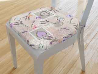 Zaokrąglona poduszka na krzesło 39x37 cm Loneta - serca z motylami i lawendą na naturalnym