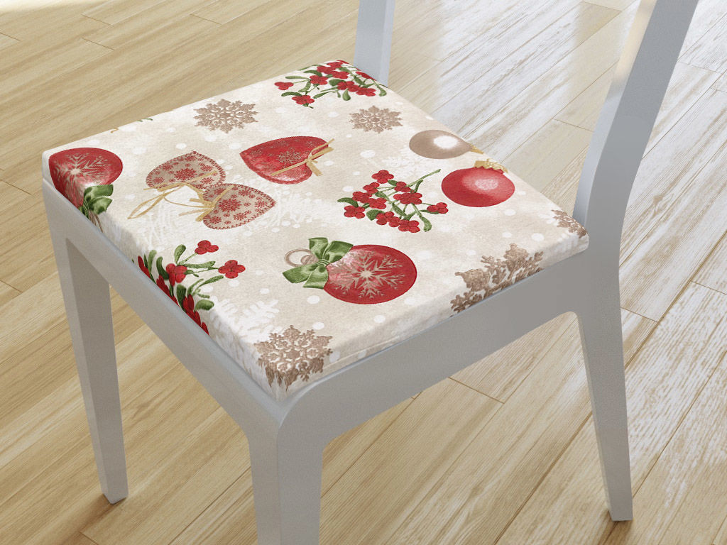 Kwadratowa poduszka na krzesło 38x38 cm Verona świąteczna - dekoracje świąteczne na naturalnym