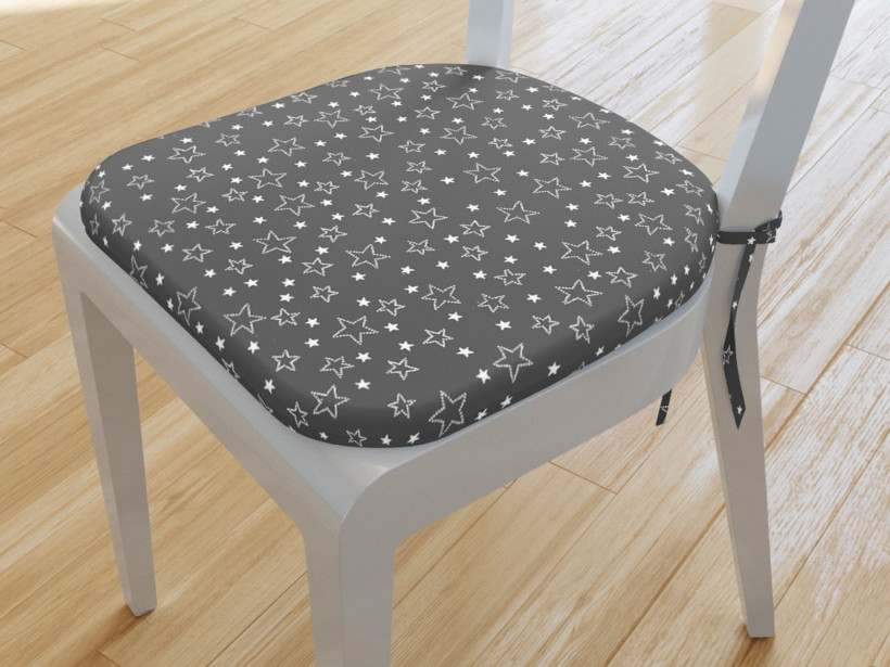 Zaokrąglona poduszka na krzesło 39x37 cm - białe gwiazdki na szarym