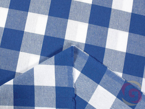 Zasłona bawełniana Kanafas na wymiar - duża niebiesko-biała kratka