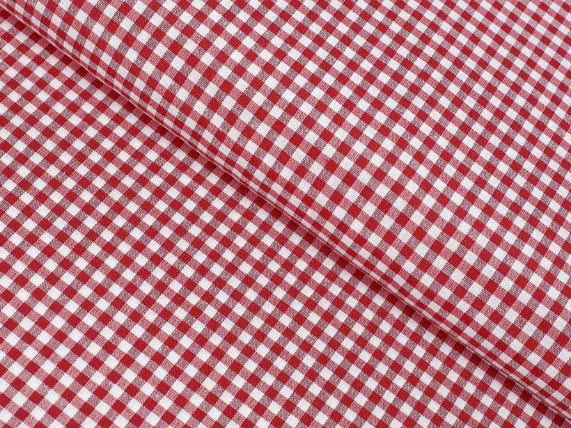 Tkanina dekoracyjna Menorca - mała czerwono-biała kratka