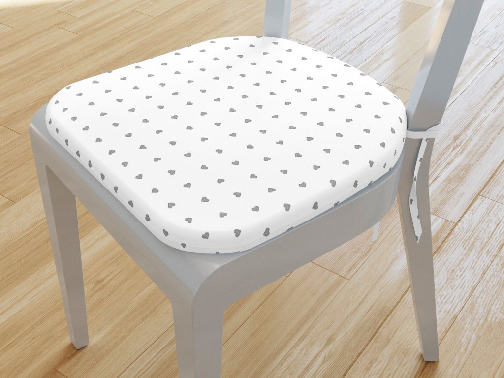 Zaokrąglona poduszka na krzesło 39x37 cm Loneta - szare serca na białym