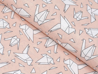 Tkanina dekoracyjna Loneta - origami na łososiowym - szer. 140cm