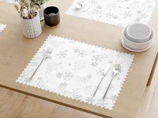 Podkładka na stół plamoodporna świąteczna - srebrne płatki  śniegu na białym - 2szt.