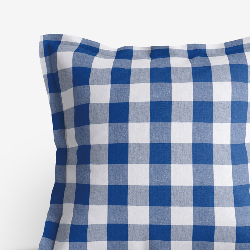 Poszewka na poduszkę z ozdobną kantą dekoracyjna Menorca - duża niebiesko-biała kratka