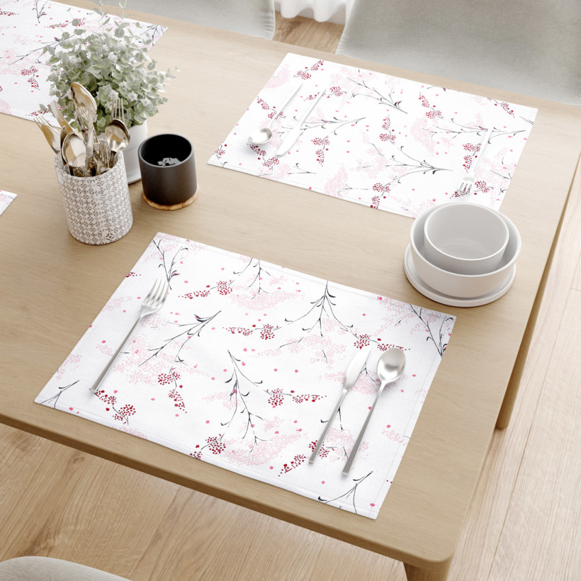 Podkładka na stół z płótna bawełnianego - kwiaty japońskie na białym - 2szt.