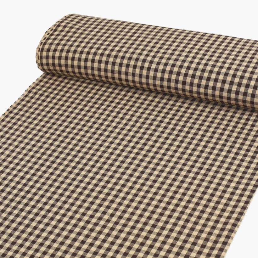 Mocna tkanina bawełniana Kanafas 230 g/m2 - mała brązowo-beżowa kratka