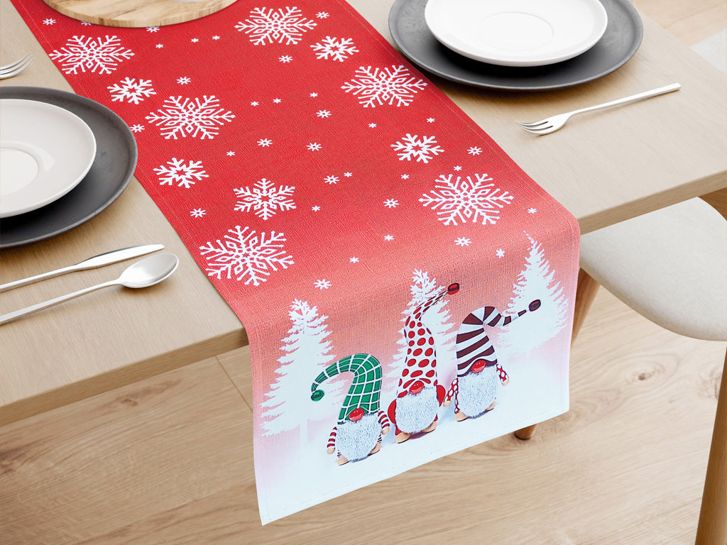 Bieżnik na stół plamoodporny świąteczny - skrzaci ze śnieżynkami