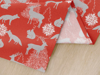 Podkładka na stół Loneta świąteczna - zwierzęta leśne na czerwonym - 2szt.