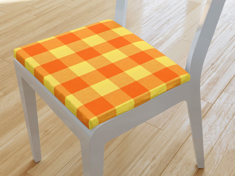Kwadratowa poduszka na krzesło 38x38 cm Kanafas - duża pomarańczowo-żółta kratka