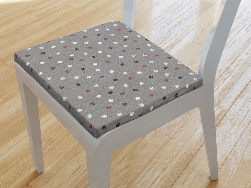 Kwadratowa poduszka na krzesło 38x38 cm - kolorowe kropki na ciemnoszarym