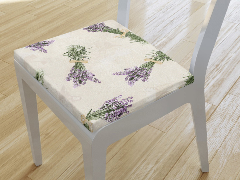 Kwadratowa poduszka na krzesło 38x38 cm Verona - bukiet lawendy na beżowym