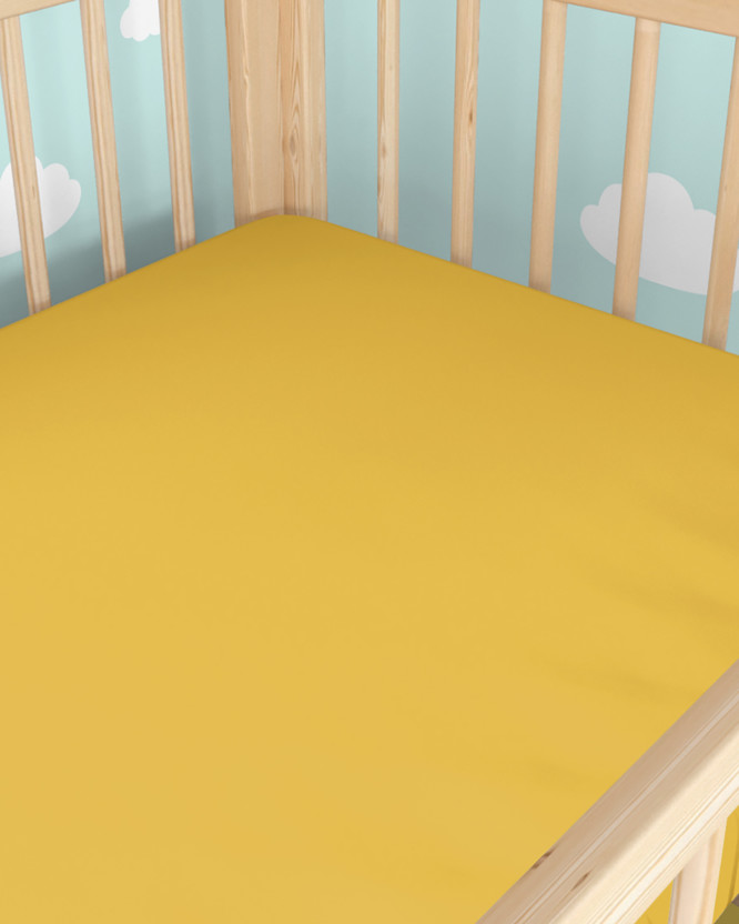 Bawełniane prześcieradło z gumką do łóżeczka - miodowe żółte