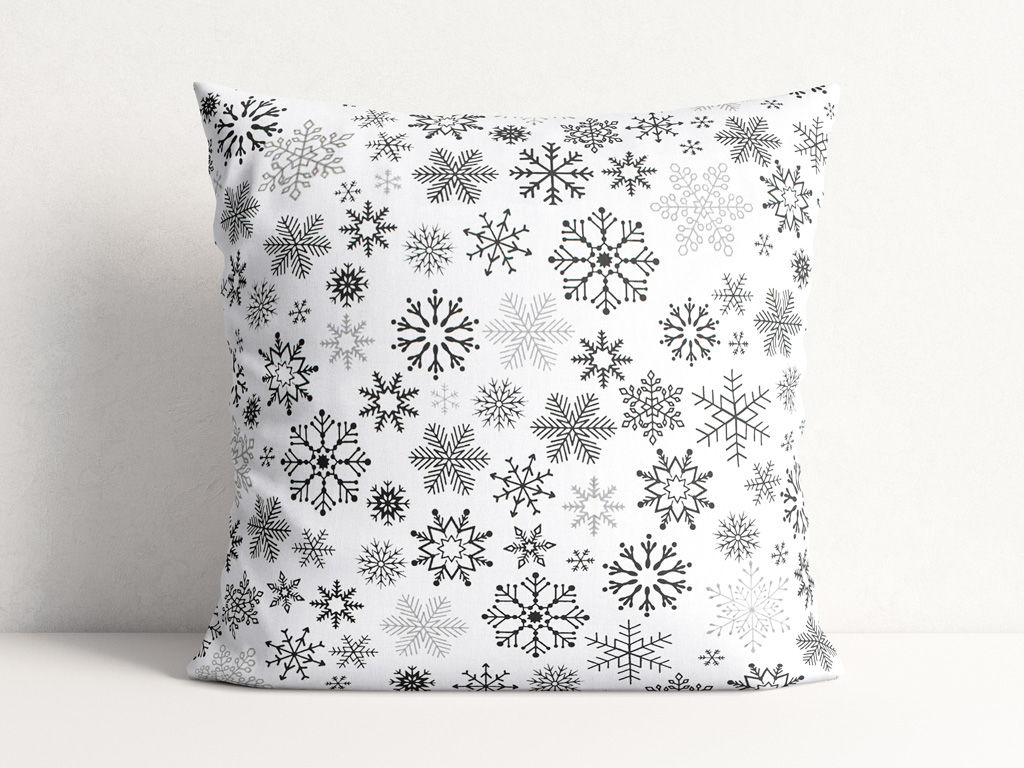 Poszewka na poduszkę bawełniana świąteczna - czarne płatki śniegu na białym
