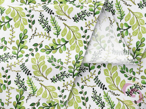 Zasłona bawełniana na taśmie - zielone liście