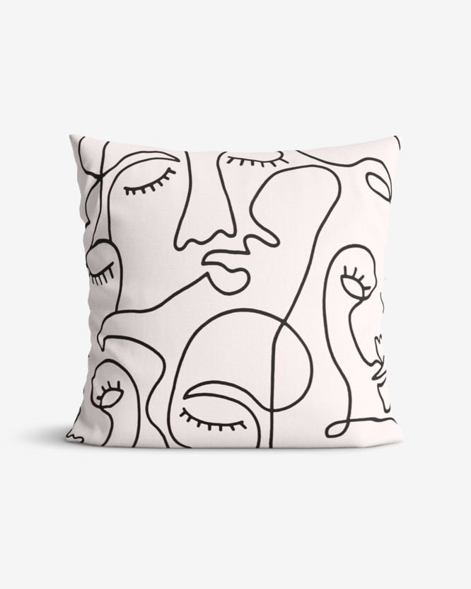 Poszewka na poduszkę bawełniana - abstrakcyjne twarze na beżu