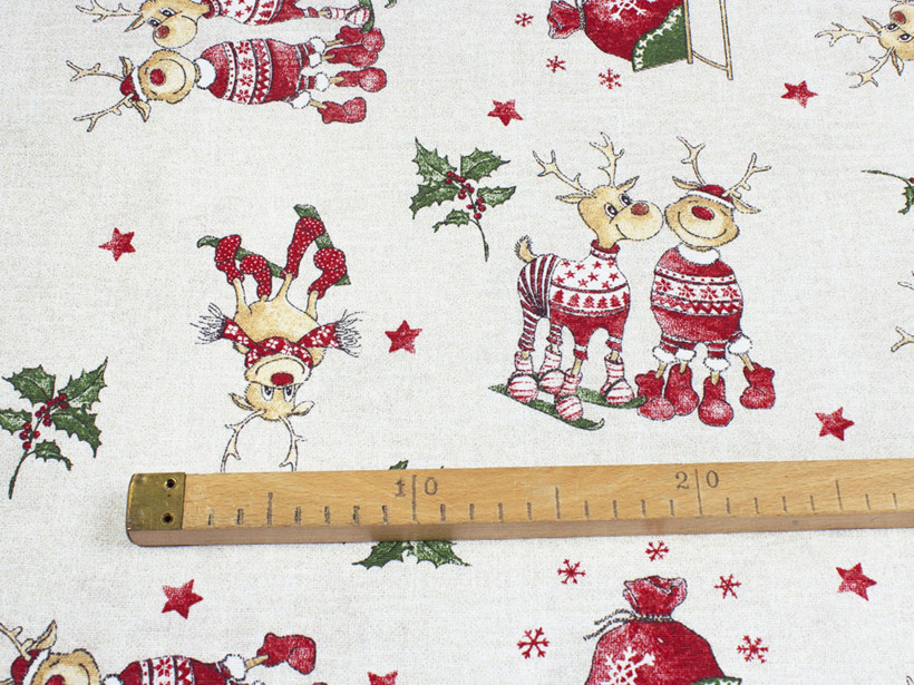 Tkanina dekoracyjna świąteczna Loneta - wesołe renifery