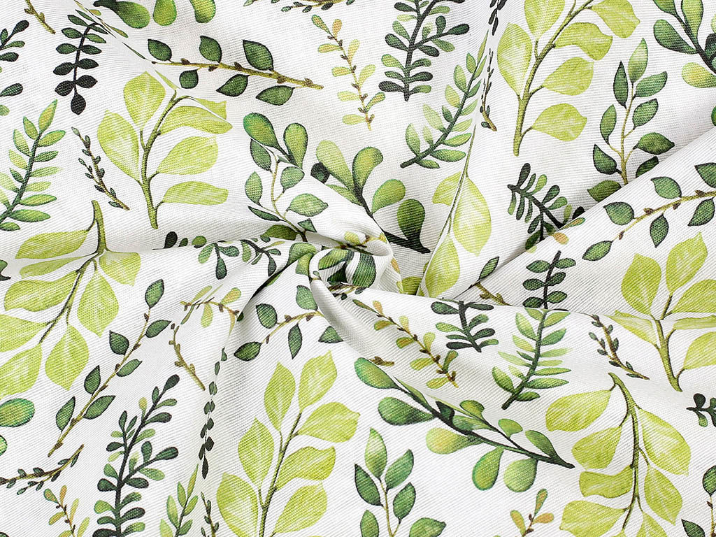 Tkanina dekoracyjna Loneta - zielone liście