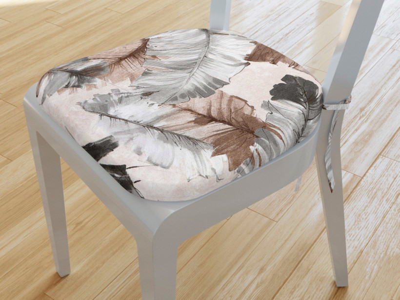 Zaokrąglona poduszka na krzesło 39x37 cm Loneta - szare i brązowe pióra