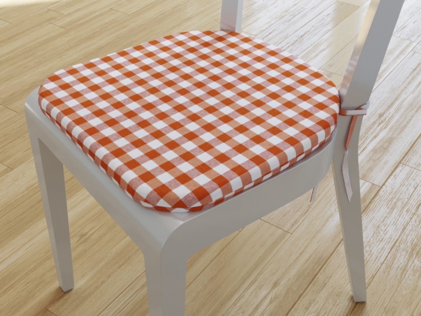 Zaokrąglona poduszka na krzesło 39x37 cm Menorca - pomarańczowo-biała kratka