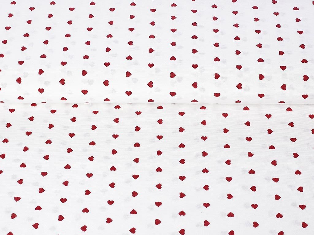 Tkanina dekoracyjna Loneta - czerwone serduszka na białym