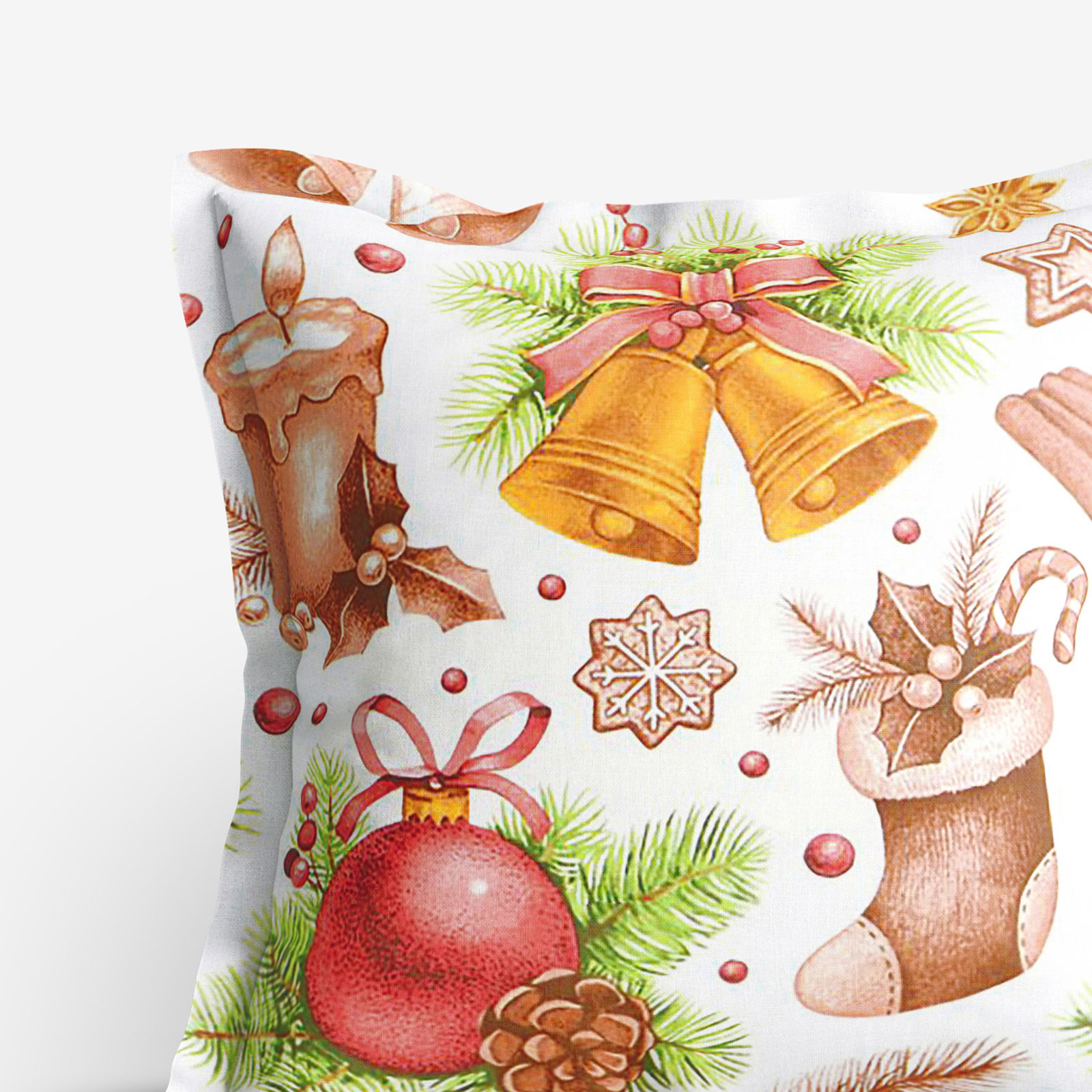 Poszewka na poduszkę z ozdobną kantą bawełniana świąteczna - dekoracje świąteczne na białym
