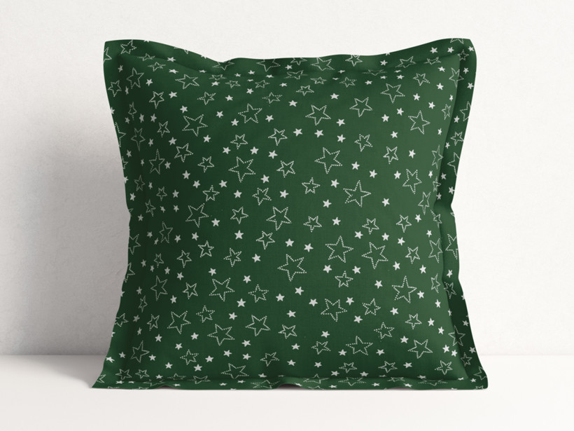 Poszewka na poduszkę z ozdobną kantą bawełniana - białe gwiazdki na zielonym