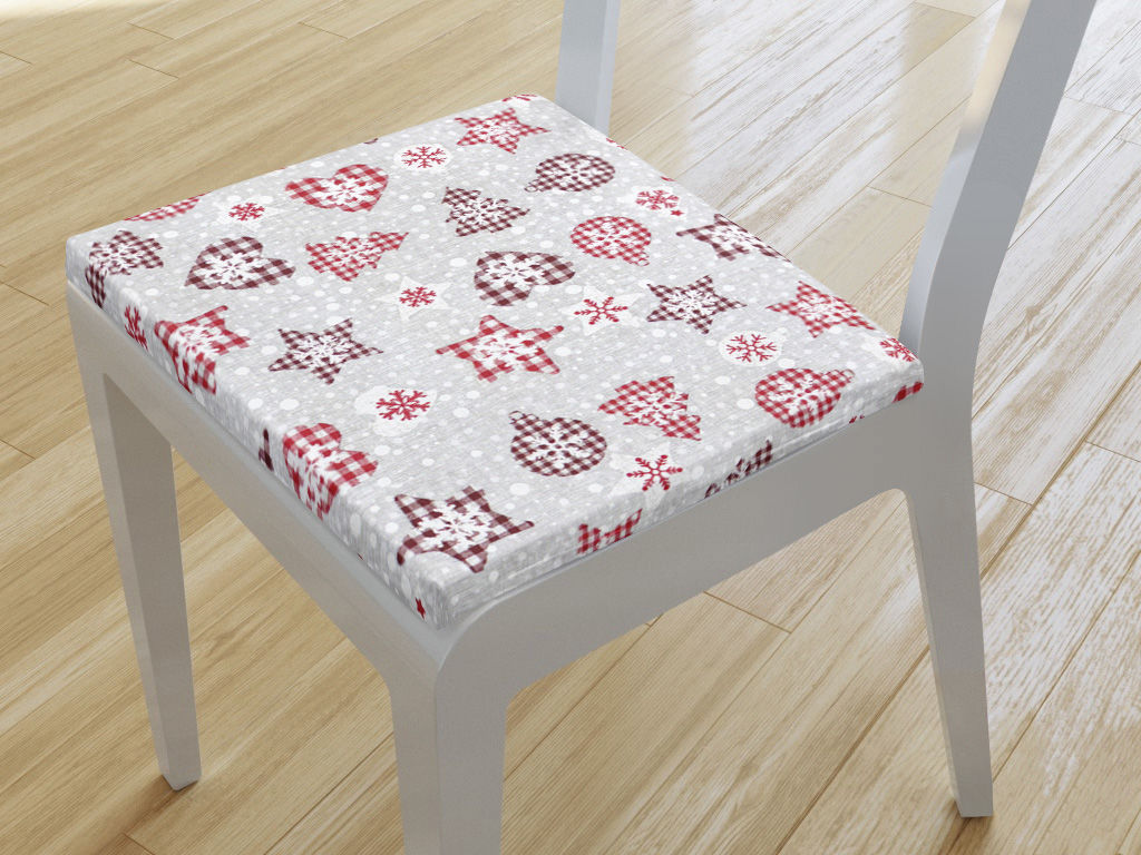 Kwadratowa poduszka na krzesło 38x38 cm Verona świąteczna - dekoracje świąteczne w kratkę