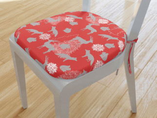 Zaokrąglona poduszka na krzesło 39x37 cm Loneta świąteczna - świąteczne zwierzęta na czerwonym