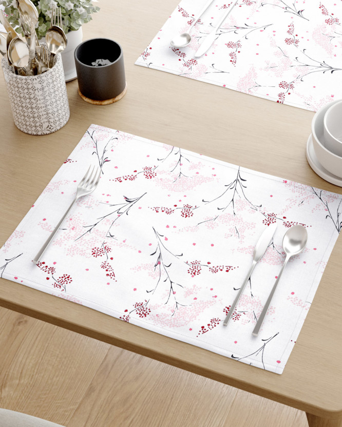 Podkładka na stół z płótna bawełnianego - kwiaty japońskie na białym - 2szt.
