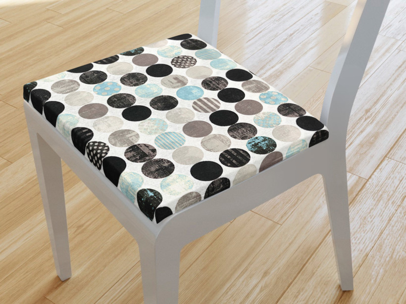 Kwadratowa poduszka na krzesło 38x38 cm Vintage - designerskie kółka z turkusem