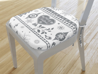 Zaokrąglona poduszka na krzesło 39x37 cm świąteczna - symbole świąteczne na białym