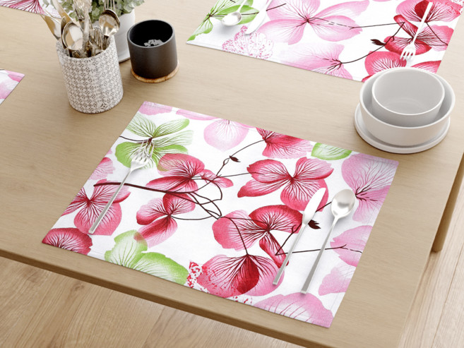 Podkładka na stół z płótna bawełnianego - różowe i zielone kwiaty z liśćmi - 2szt.