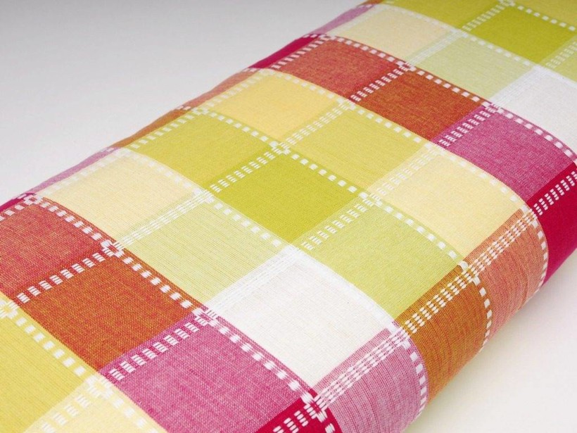 Mocna tkanina bawełniana Kanafas 230 g/m2 - duża kratka różowo-zielono-żółta