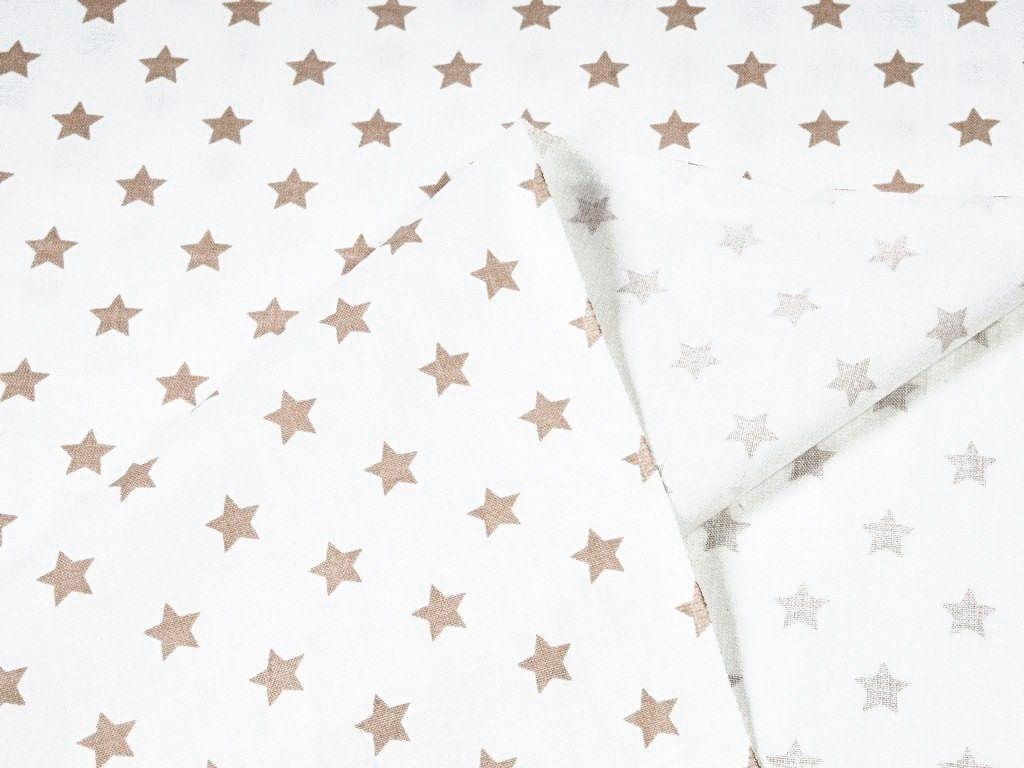 Płótno bawełniane - beżowe gwiazdki na białym