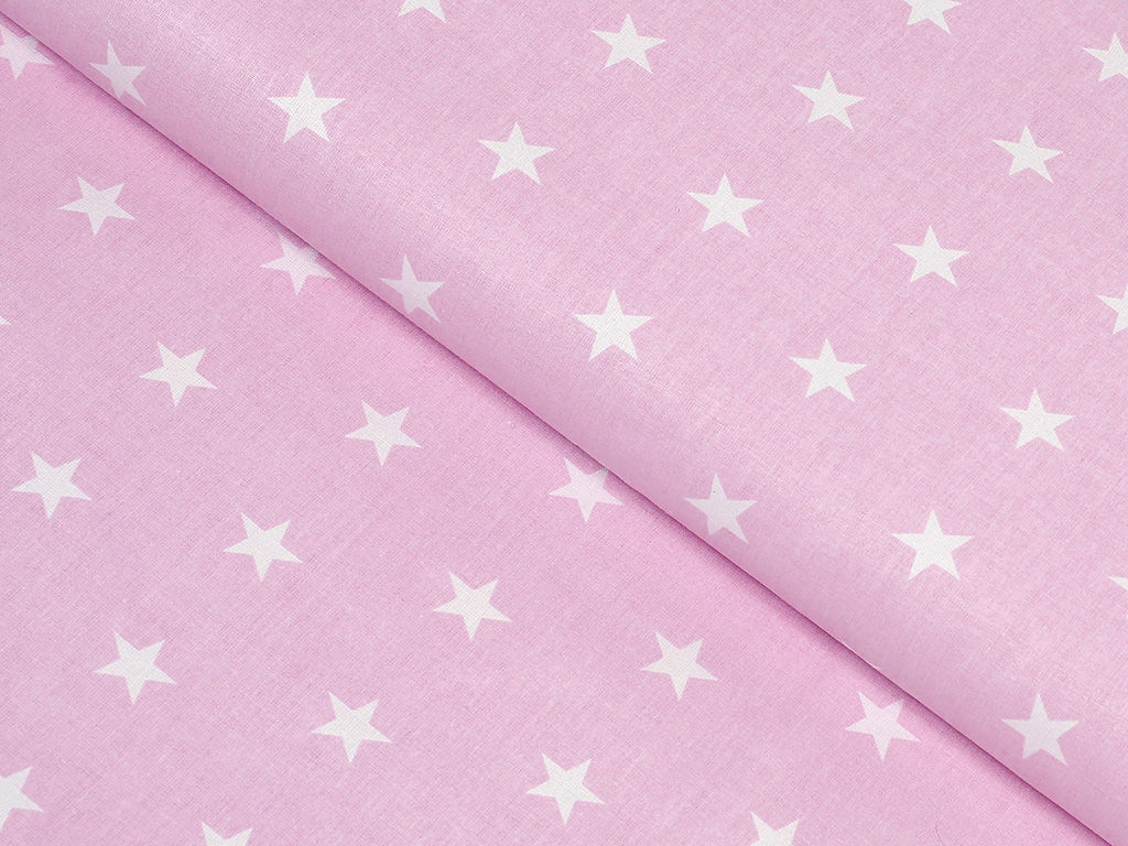 Płótno bawełniane - białe gwiazdki na różowym