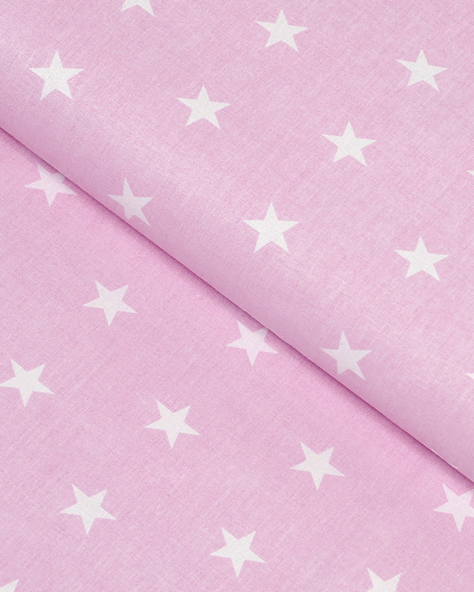 Płótno bawełniane - białe gwiazdki na różowym