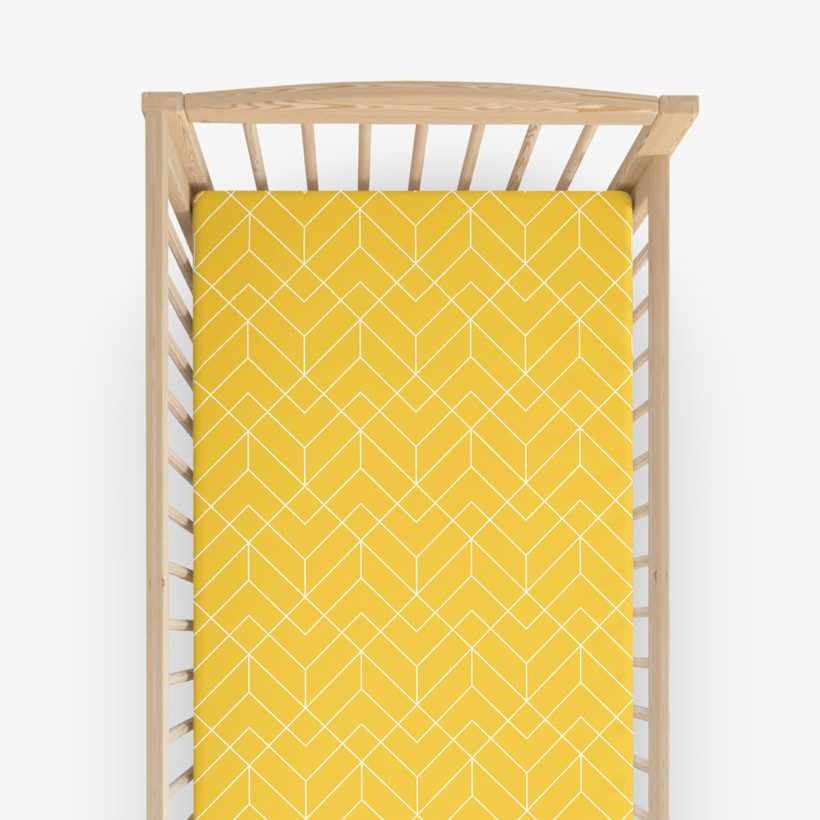 Bawełniane prześcieradło z gumką do łóżeczka - mozaika na żółtym